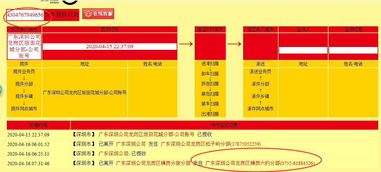 韻達快遞延誤聯繫不上網點